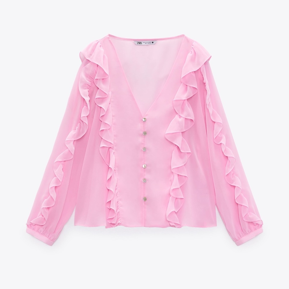 Zara Pink Ruffle Blouse (XS)